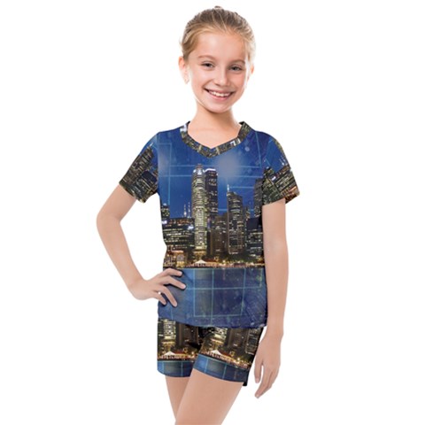 City Smart Modern Future Connect Kids  Mesh Tee And Shorts Set by Wegoenart