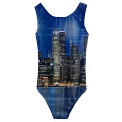 City Smart Modern Future Connect Kids  Cut-out Back One Piece Swimsuit by Wegoenart