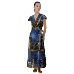 City Smart Modern Future Connect Flutter Sleeve Maxi Dress