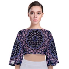 Background Kaleidoscope Abstract Tie Back Butterfly Sleeve Chiffon Top by Wegoenart