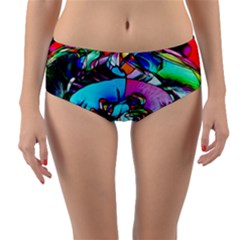 Abstract Flower Painting Reversible Mid-waist Bikini Bottoms by Wegoenart