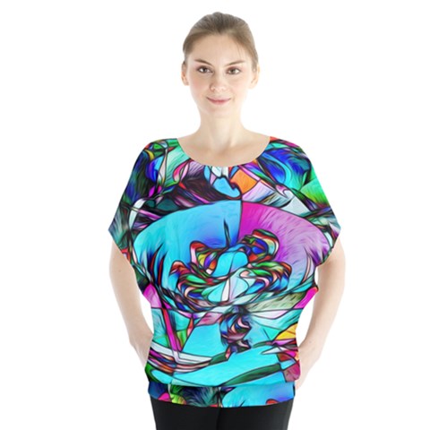 Abstract Flower Painting Batwing Chiffon Blouse by Wegoenart