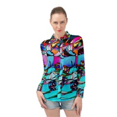 Abstract Flower Painting Long Sleeve Chiffon Shirt