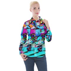 Abstract Flower Painting Women s Long Sleeve Pocket Shirt