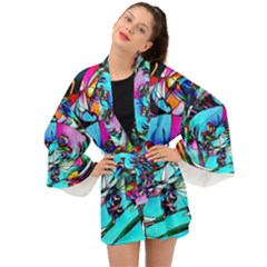 Abstract Flower Painting Long Sleeve Kimono