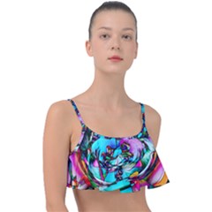 Abstract Flower Painting Frill Bikini Top