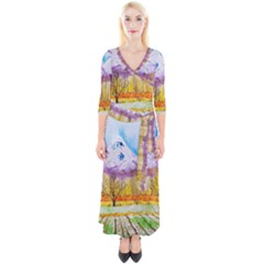 Mendoza Argentina Field Nature Quarter Sleeve Wrap Maxi Dress by Wegoenart