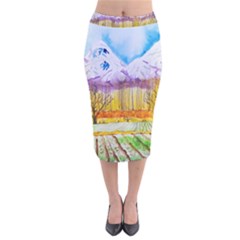 Mendoza Argentina Field Nature Velvet Midi Pencil Skirt by Wegoenart