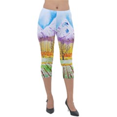 Mendoza Argentina Field Nature Lightweight Velour Capri Leggings  by Wegoenart