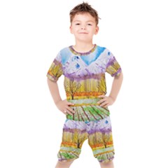 Mendoza Argentina Field Nature Kids  Tee And Shorts Set by Wegoenart