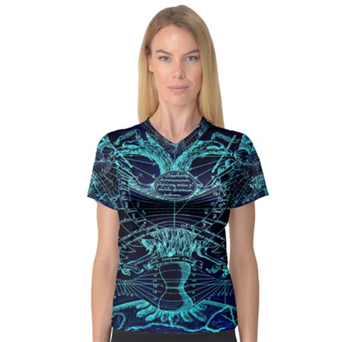 Zodiac Sign Astrology Horoscope V-neck Sport Mesh Tee by Wegoenart