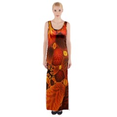 Leaf Autumn Nature Background Thigh Split Maxi Dress by Wegoenart