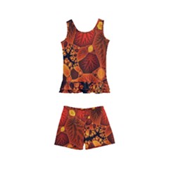 Leaf Autumn Nature Background Kids  Boyleg Swimsuit by Wegoenart