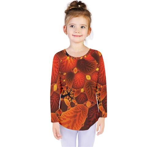 Leaf Autumn Nature Background Kids  Long Sleeve Tee by Wegoenart