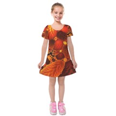 Leaf Autumn Nature Background Kids  Short Sleeve Velvet Dress by Wegoenart