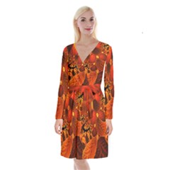 Leaf Autumn Nature Background Long Sleeve Velvet Front Wrap Dress