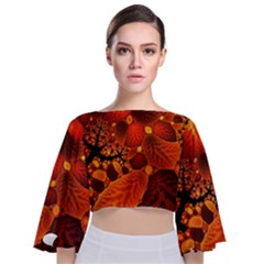 Leaf Autumn Nature Background Tie Back Butterfly Sleeve Chiffon Top by Wegoenart