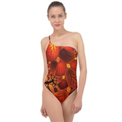 Leaf Autumn Nature Background Classic One Shoulder Swimsuit by Wegoenart