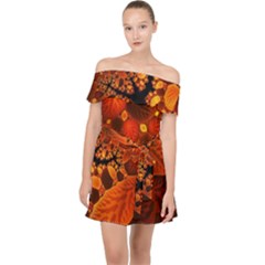 Leaf Autumn Nature Background Off Shoulder Chiffon Dress by Wegoenart