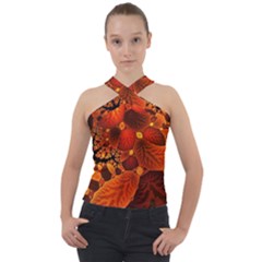 Leaf Autumn Nature Background Cross Neck Velour Top by Wegoenart