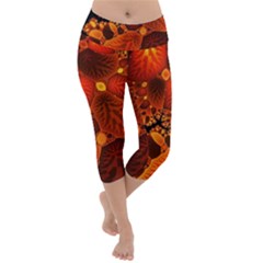 Leaf Autumn Nature Background Lightweight Velour Capri Yoga Leggings by Wegoenart