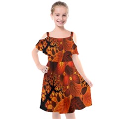 Leaf Autumn Nature Background Kids  Cut Out Shoulders Chiffon Dress