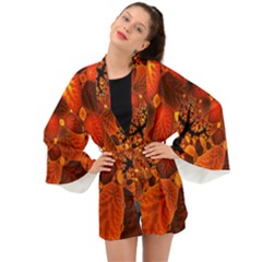 Leaf Autumn Nature Background Long Sleeve Kimono by Wegoenart