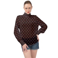 Pattern Texture Drawing Wall High Neck Long Sleeve Chiffon Top