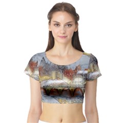 Airships Flight Travel Sky Short Sleeve Crop Top by Wegoenart