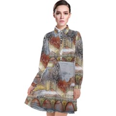 Airships Flight Travel Sky Long Sleeve Chiffon Shirt Dress