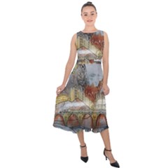 Airships Flight Travel Sky Midi Tie-back Chiffon Dress