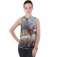 Airships Flight Travel Sky Mock Neck Chiffon Sleeveless Top by Wegoenart