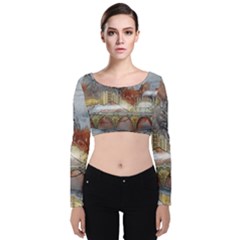 Airships Flight Travel Sky Velvet Long Sleeve Crop Top by Wegoenart