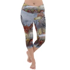 Airships Flight Travel Sky Lightweight Velour Capri Yoga Leggings by Wegoenart