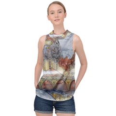 Airships Flight Travel Sky High Neck Satin Top