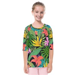 Tropical Greens Kids  Quarter Sleeve Raglan Tee