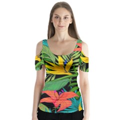 Tropical Greens Butterfly Sleeve Cutout Tee 