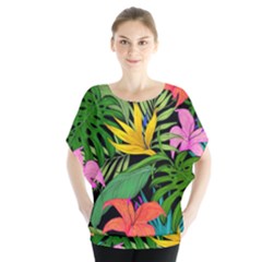 Tropical Greens Batwing Chiffon Blouse