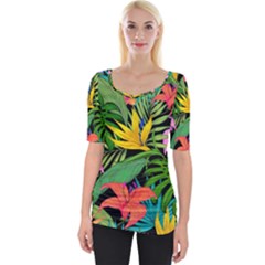 Tropical Greens Wide Neckline Tee