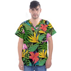 Tropical Greens Men s V-Neck Scrub Top