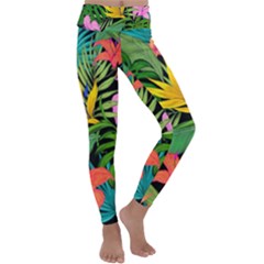 Tropical Greens Kids  Lightweight Velour Classic Yoga Leggings by Sobalvarro