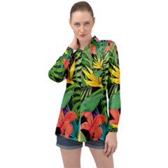 Tropical Greens Long Sleeve Satin Shirt