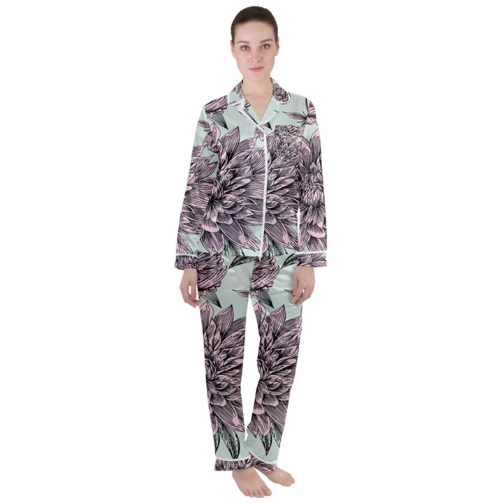 Flowers Satin Long Sleeve Pyjamas Set