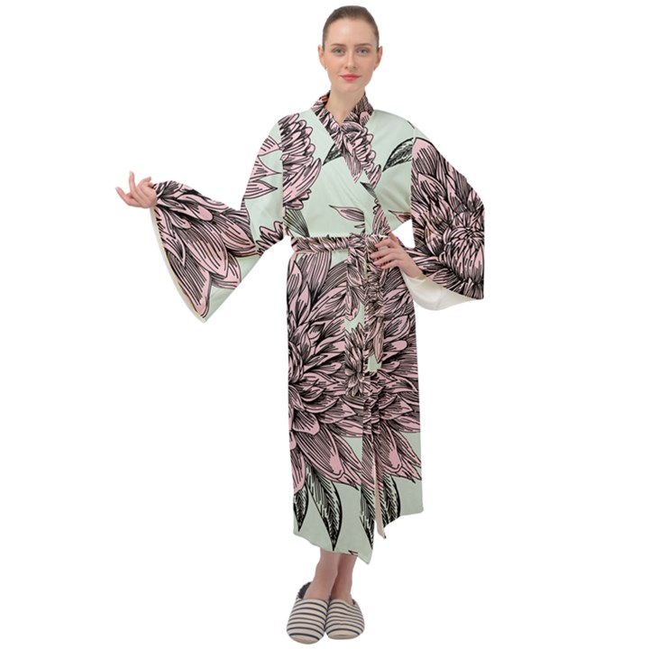 Flowers Maxi Velour Kimono