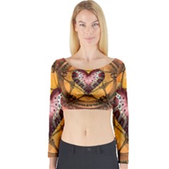 Awesome Heart On A Pentagram With Skulls Long Sleeve Crop Top by FantasyWorld7