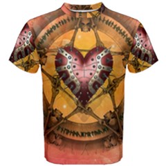 Awesome Heart On A Pentagram With Skulls Men s Cotton Tee by FantasyWorld7