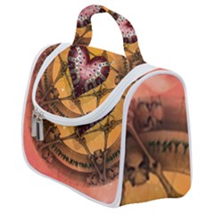 Awesome Heart On A Pentagram With Skulls Satchel Handbag by FantasyWorld7