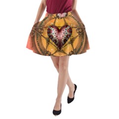 Awesome Heart On A Pentagram With Skulls A-line Pocket Skirt by FantasyWorld7