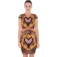 Awesome Heart On A Pentagram With Skulls Capsleeve Drawstring Dress  by FantasyWorld7