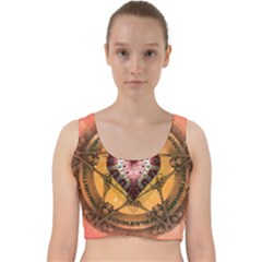 Awesome Heart On A Pentagram With Skulls Velvet Racer Back Crop Top by FantasyWorld7